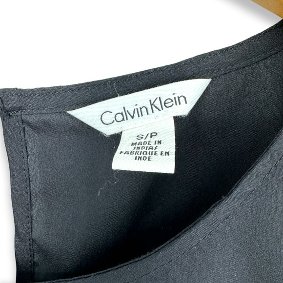 Calvin Klein | Small | Semi-Sheer Silky Ruffle Cap Sleeve Keyhole Closure Blouse - Picture 3 of 7
